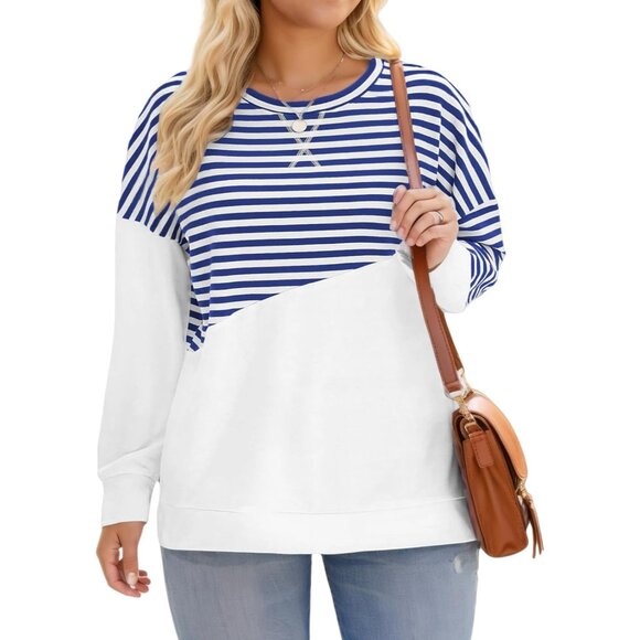 Tops - Plus Size Sweatshirts Women Long Sleeve Colorblock Side Split Casual